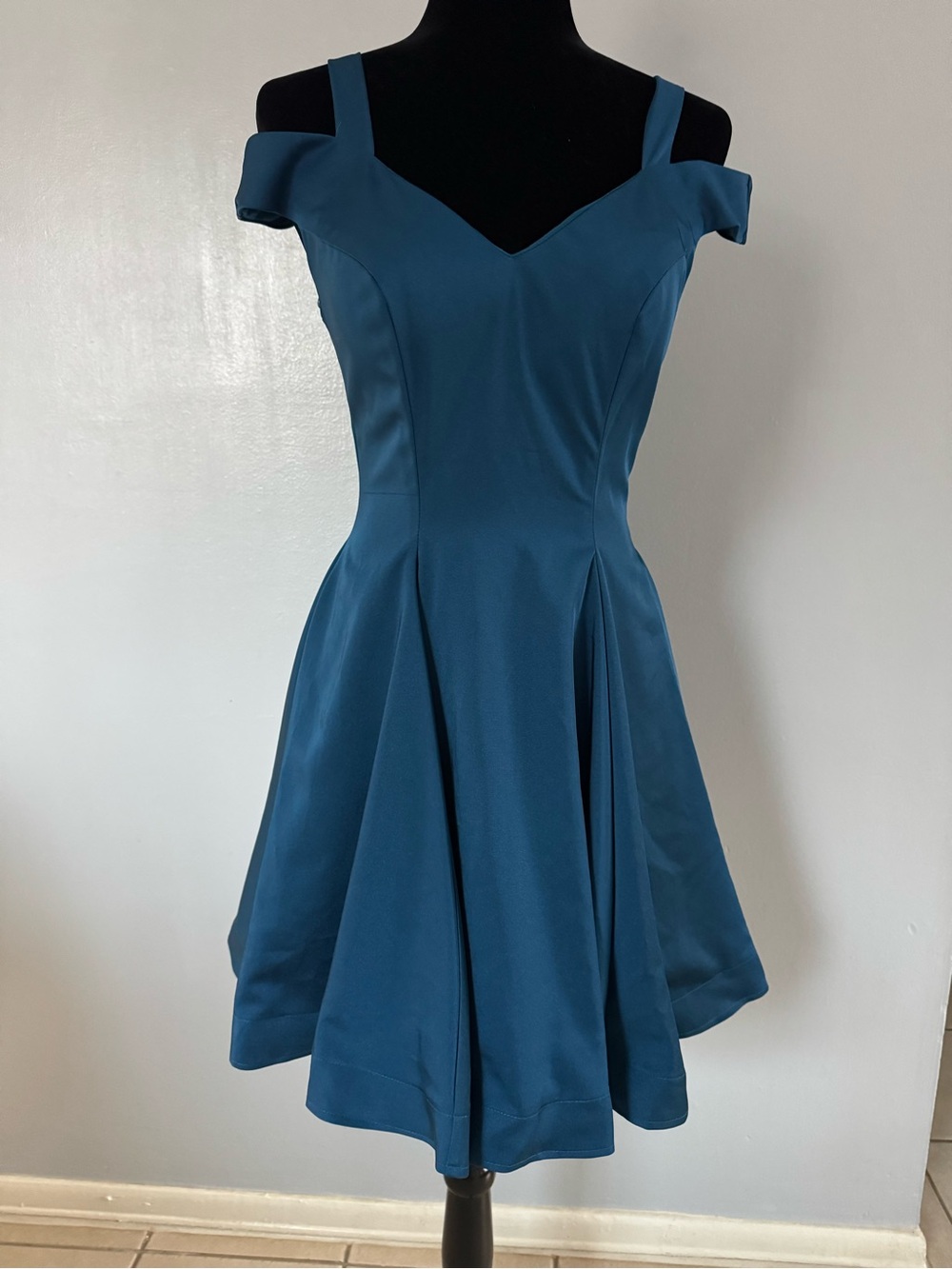 Dave & Johnny Teal Off-Shoulder Fit and Flare Dress